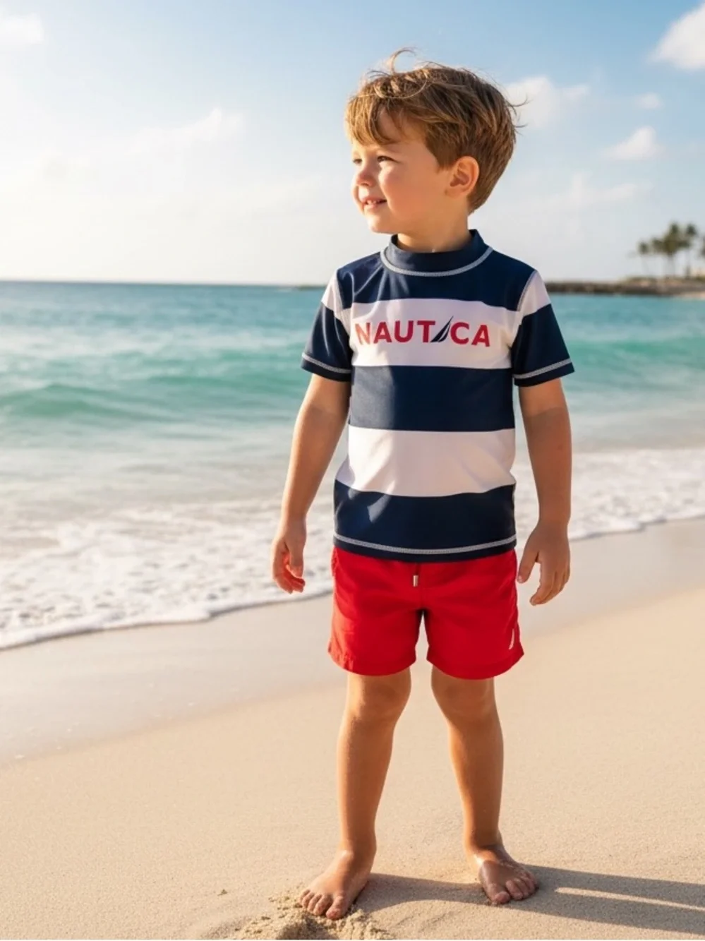 Nautica Swim Top size m 5/6 kids Rash-guard Swimwear NWOT
